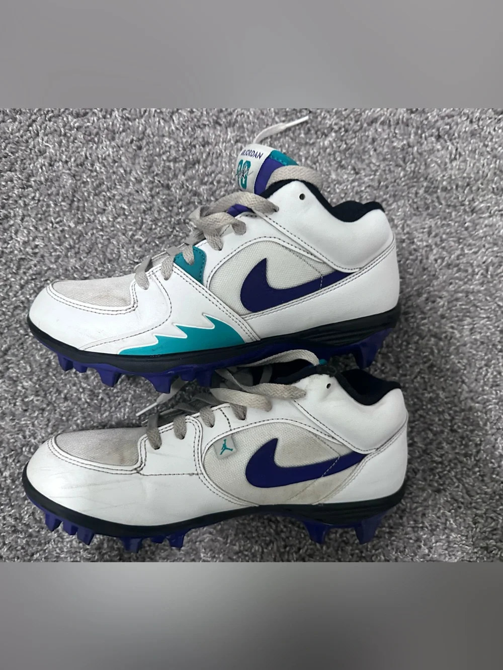 Jordan men’s White Teal Purple Athletic Sneakers